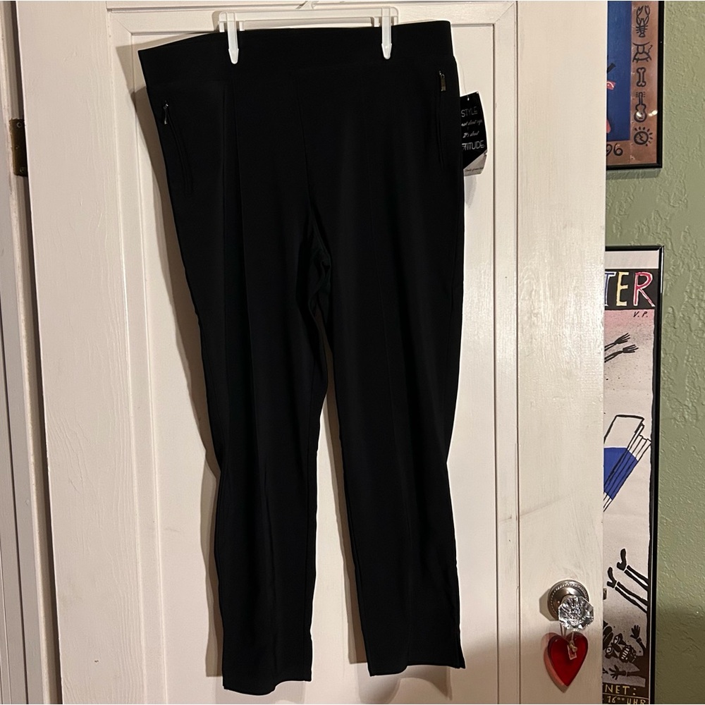 NWT ATTITUDES BY RENEE JERSEY ANKLE PANTS‎ WITH POCKETS IN BLACK PLUS SIZE 1X